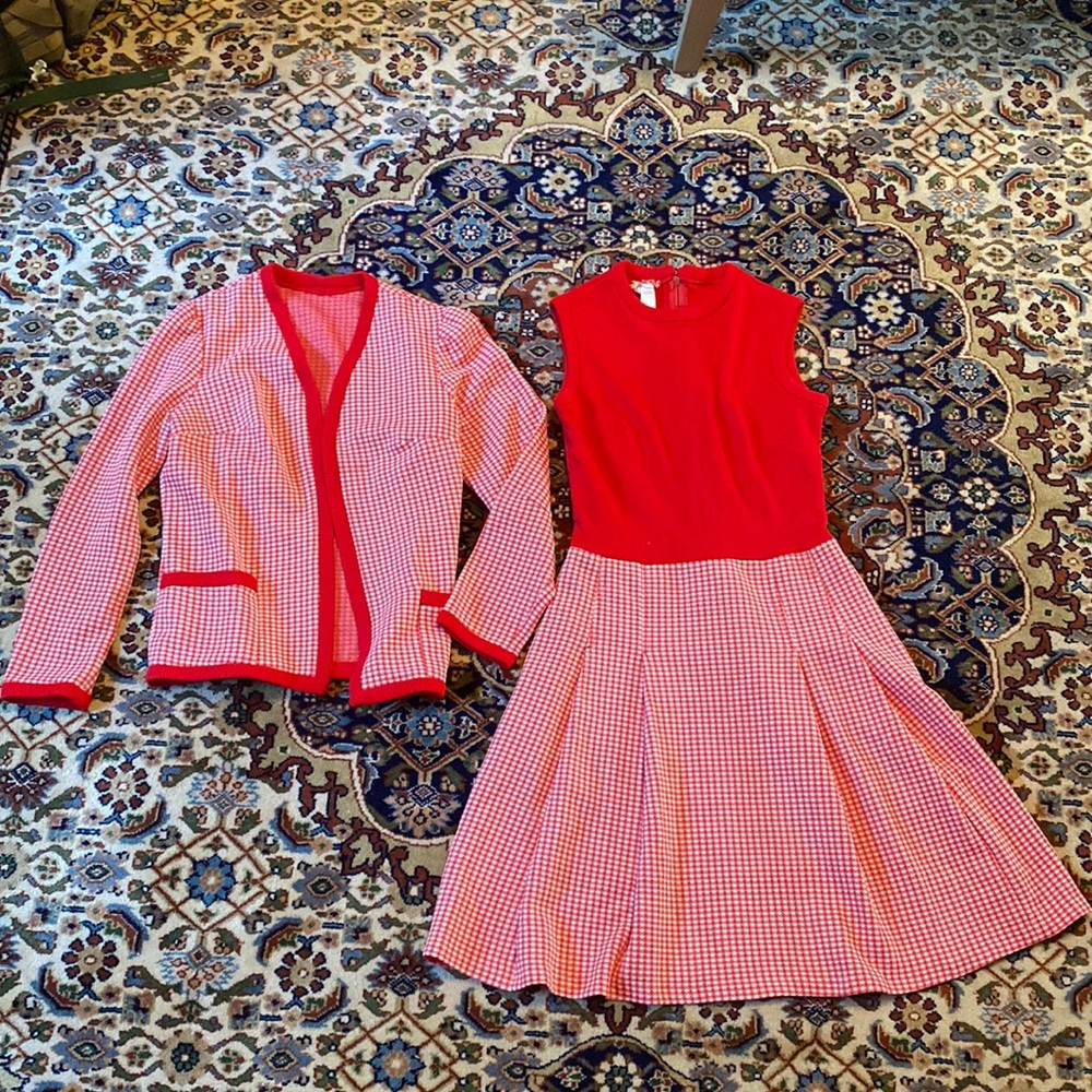Vintage Red Patterned Dress and Matching Jacket